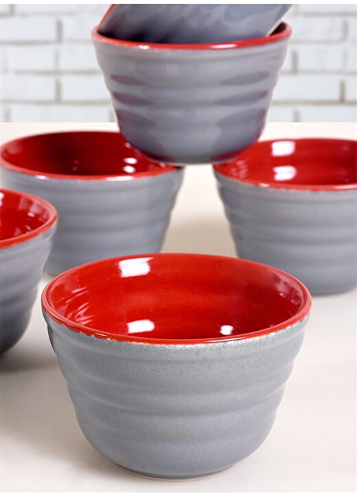 Keramika 6 Adet 10 Cm Neva Mat Messi Gri- Kırmızı Servis Tabağı 1