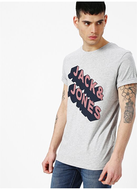 Jack & Jones Gri Melanj Erkek T-Shirt 3
