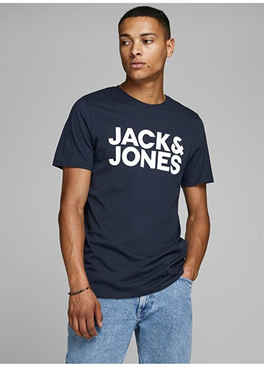 Jack & Jones O Yaka Baskılı Koyu Lacivert Erkek T-Shirt 12151955 JJECORP LOGO TEE SS CREW N 2