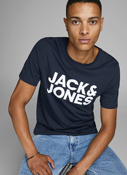 Jack & Jones O Yaka Baskılı Koyu Lacivert Erkek T-Shirt 12151955 JJECORP LOGO TEE SS CREW N 3