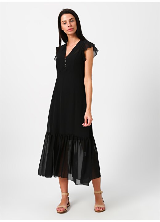 Beymen Studio Fırfırlı Tül Siyah Midi Elbise 3