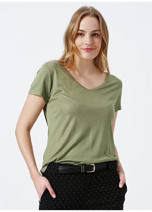 Beymen Studio V Yaka Yeşil T-Shirt 3