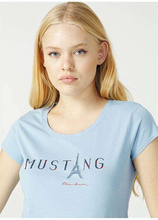 Mustang Kadın Açık Mavi Bisiklet Yaka T-Shirt 3