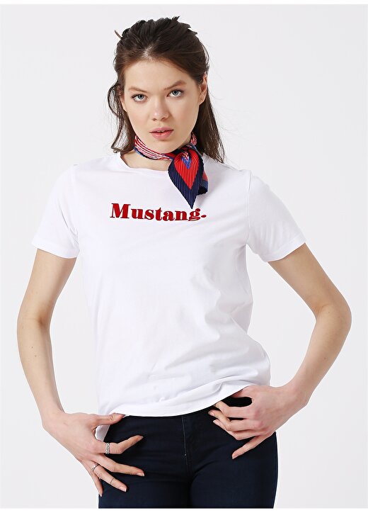 Mustang Baskılı Beyaz Kadın T-Shirt 1