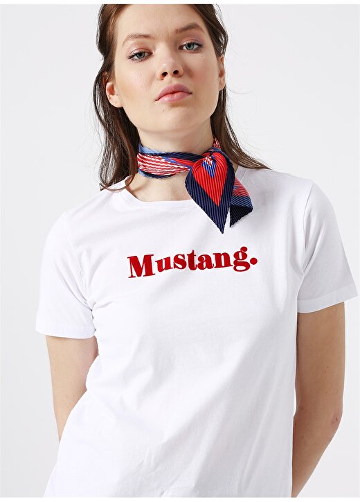 Mustang Baskılı Beyaz Kadın T-Shirt 3