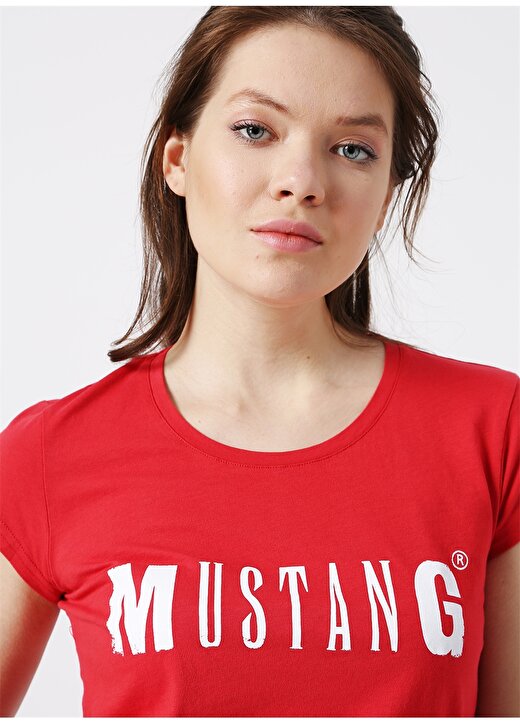 Mustang Kadın Kırmızı Bisiklet Yaka T-Shirt 3