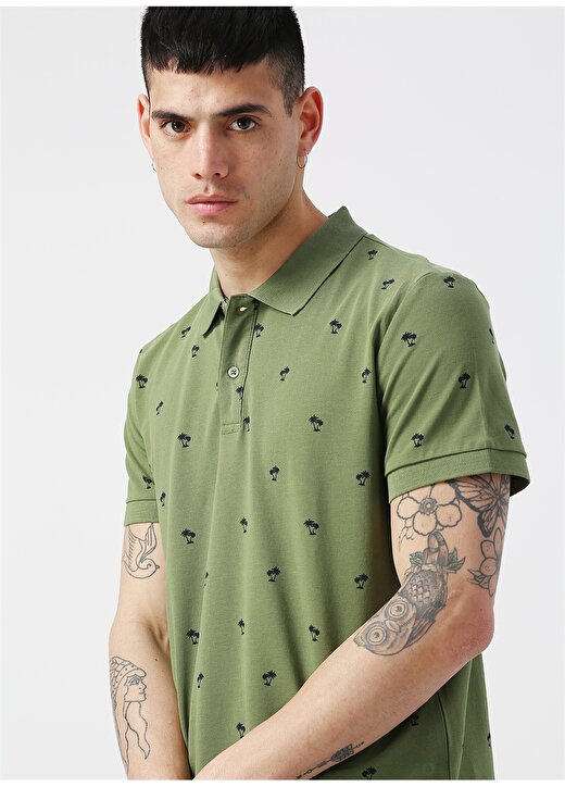 Lee Cooper Palmiye Desenli Yeşil Polo T-Shirt 3