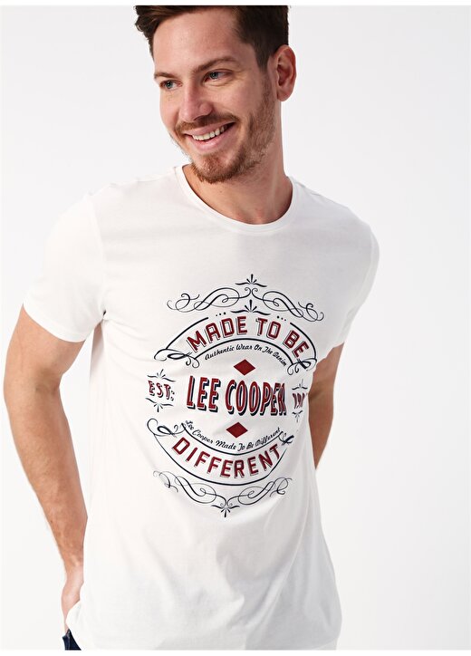 Lee Cooper Baskılı O Yaka Kırık Beyaz T-Shirt 3