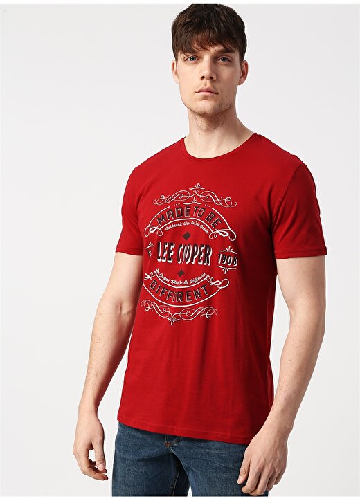 Lee Cooper Baskılı Yazılı Bordo T-Shirt 3