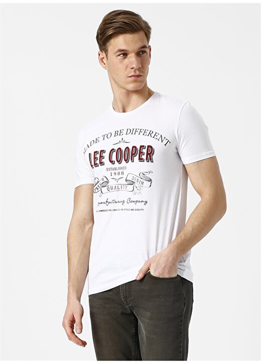 Lee Cooper Baskılı Beyaz T-Shirt 3