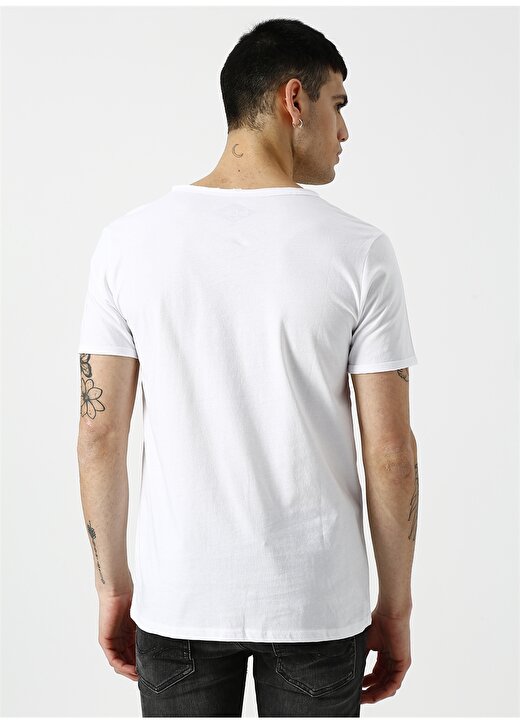 Lee Cooper Düğme Detaylı V Yaka Beyaz T-Shirt 4