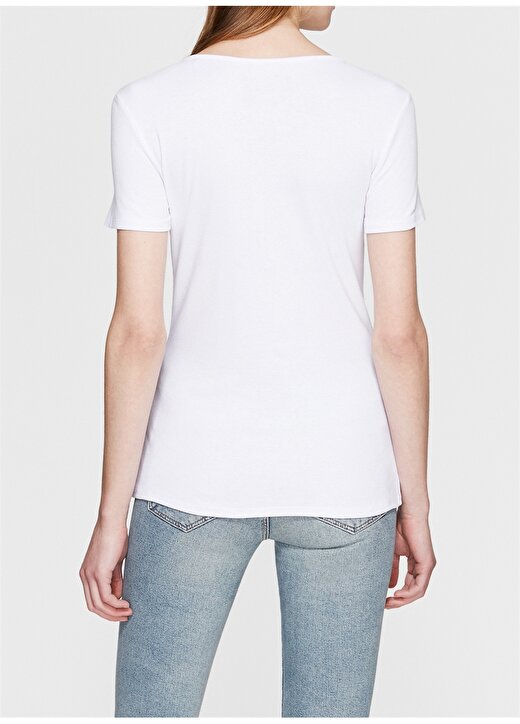Mavi Dügmelı Penye Beyaz T-Shirt 4