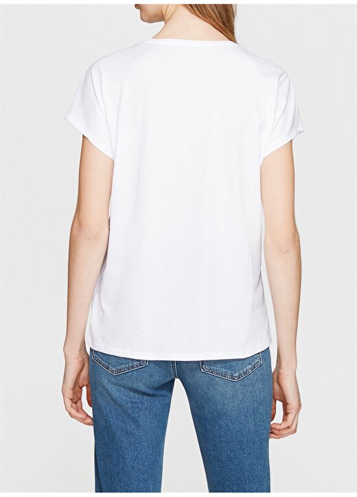 Mavi Kelebek Baskılı Penye Beyaz T-Shirt 4