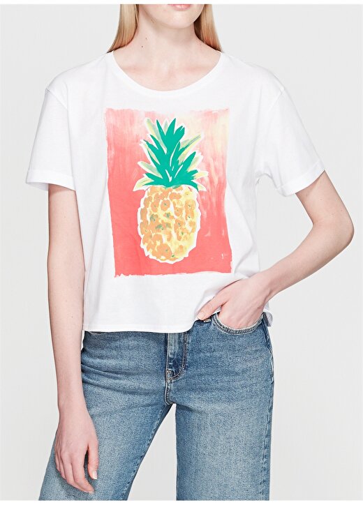Mavi Ananas Baskılı Penye Beyaz T-Shirt 1