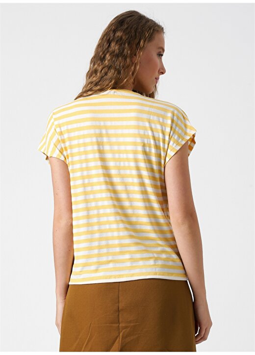 Koton V Yaka Sarı Beyaz Çizgili T-Shirt 4