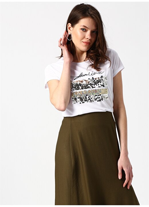 Koton Payet Detaylı Ekru Kadın T-Shirt 2