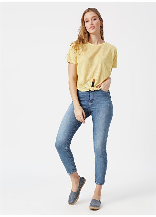 Koton Beli Bağlamalı Sarı Kadın T-Shirt 2