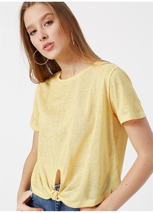 Koton Beli Bağlamalı Sarı Kadın T-Shirt 3