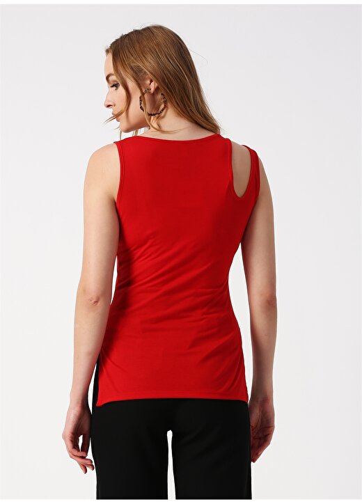 Koton Yuvarlak Yaka Kolsuz Omuz Detaylı Kırmızı Kadın T-Shirt 3