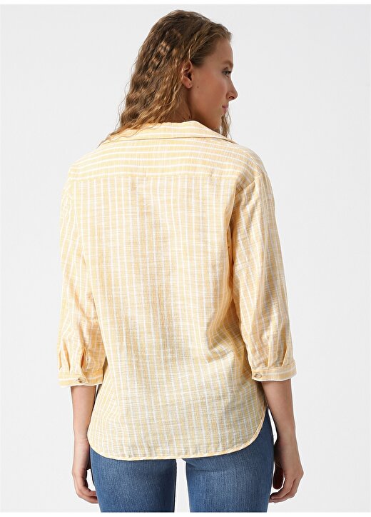 Koton Gömlek Yaka Truvakar Kollu Çizgili Sarı Kadın Bluz 4