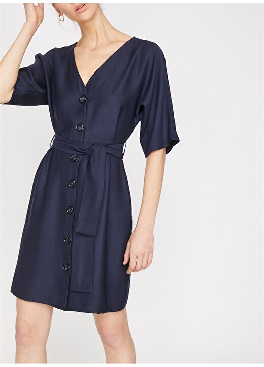 Koton Düğme Detaylı Lacivert Elbise 1