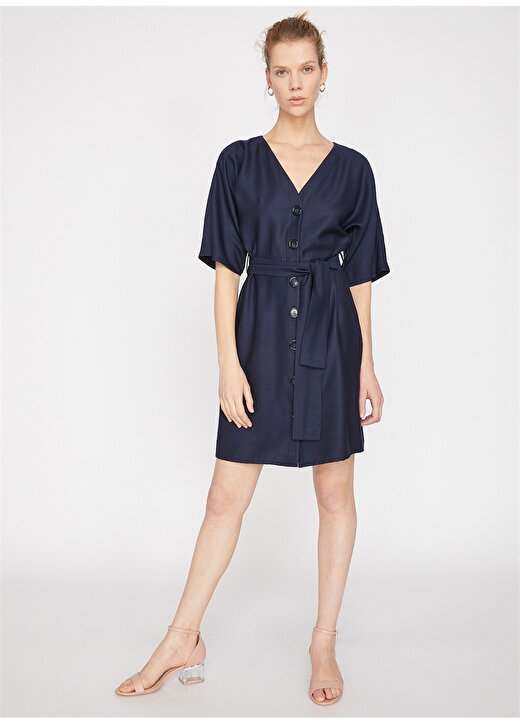 Koton Düğme Detaylı Lacivert Elbise 2