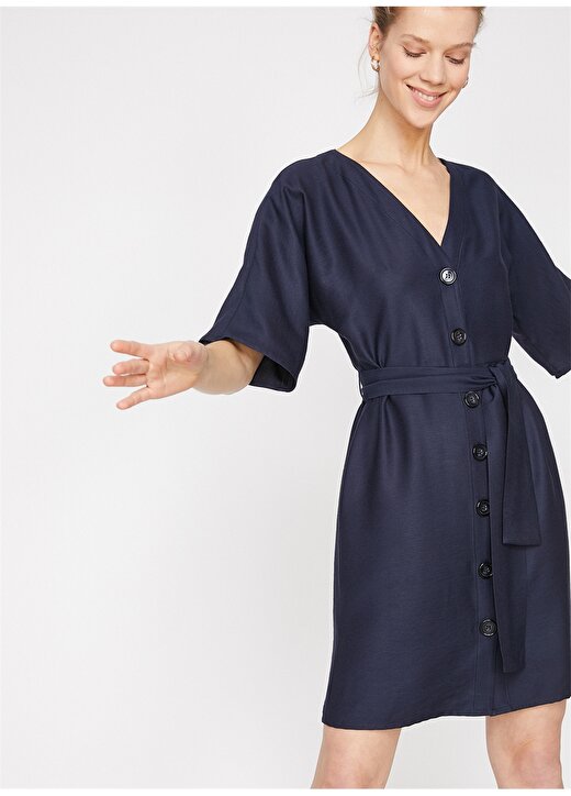 Koton Düğme Detaylı Lacivert Elbise 3