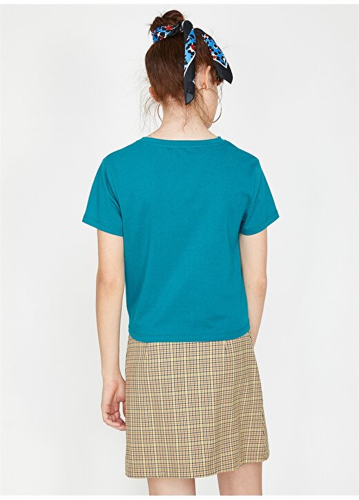 Koton Baskılı Bağlama Detaylı Pastel Mavi Kadın T-Shirt 4