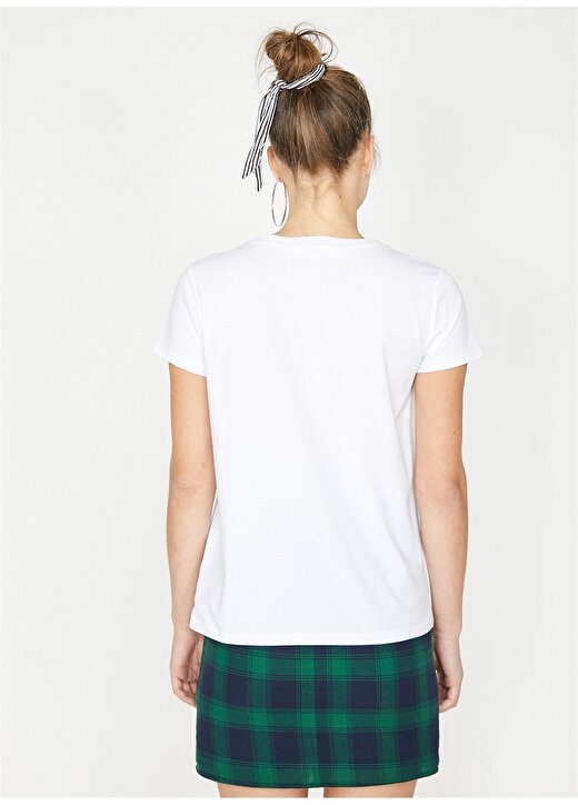Koton Pullu Baskılı Beyaz T-Shirt 4