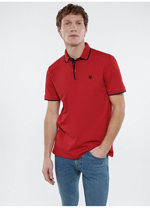 Mavi Dar Düz Kırmızı Erkek Polo T-Shirt 1
