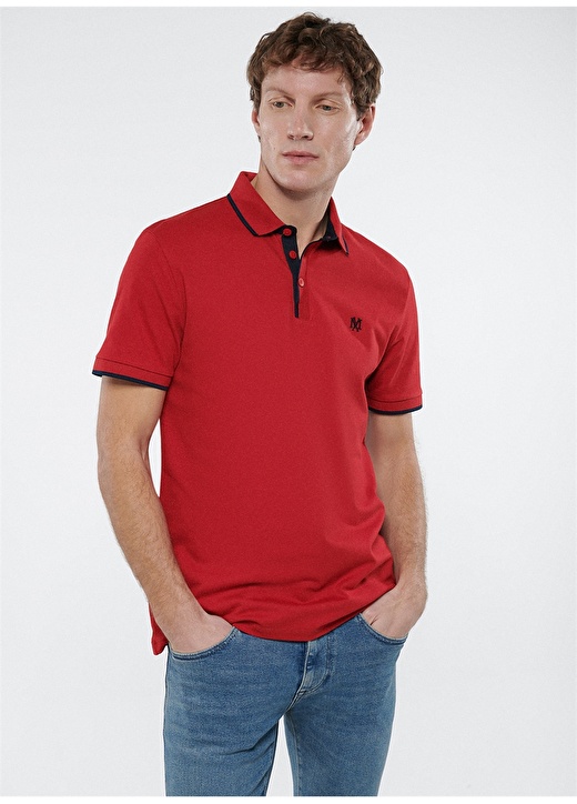 Mavi Dar Düz Kırmızı Erkek Polo T-Shirt 2