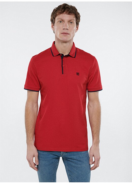 Mavi Dar Düz Kırmızı Erkek Polo T-Shirt 3
