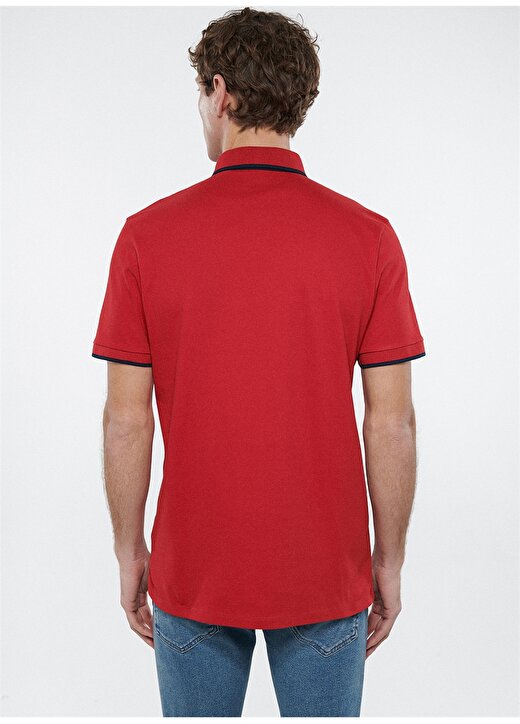 Mavi Dar Düz Kırmızı Erkek Polo T-Shirt 4