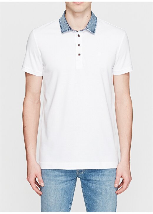 Mavi Dar Düz Beyaz Erkek Polo T-Shirt 3