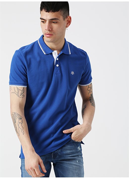 Mavi Nakışlı Saks Polo T-Shirt 2