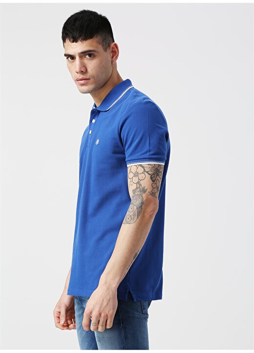 Mavi Nakışlı Saks Polo T-Shirt 3