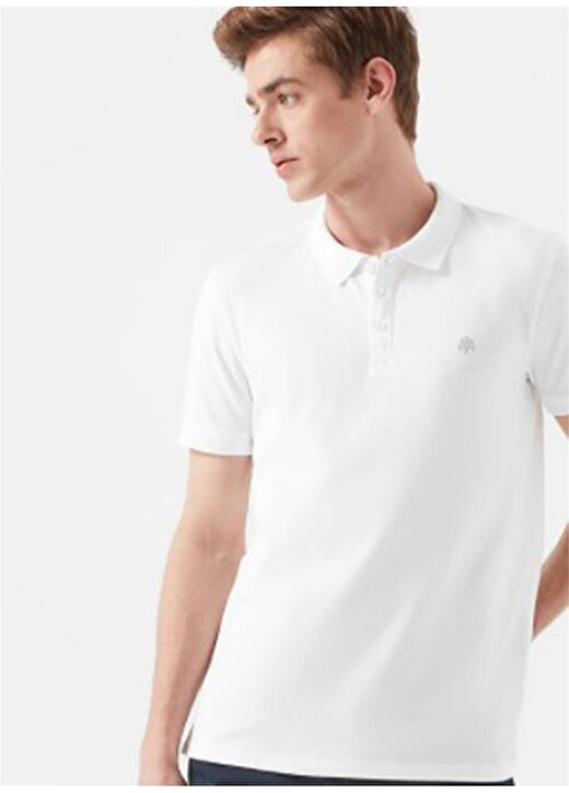 Mavi Normal Düz Beyaz Erkek Polo T-Shirt 1