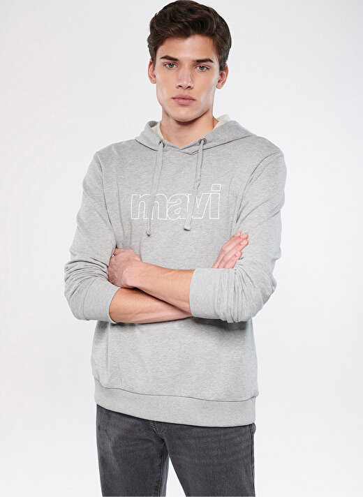 Mavi Kapüşon Yaka Gri Melanj Erkek Sweatshırt 065606-28387 MAVİ LOGO SWEATSHIRT 2