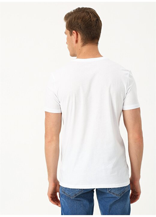 Mavi Baskılı O Yaka Beyaz T-Shirt 4