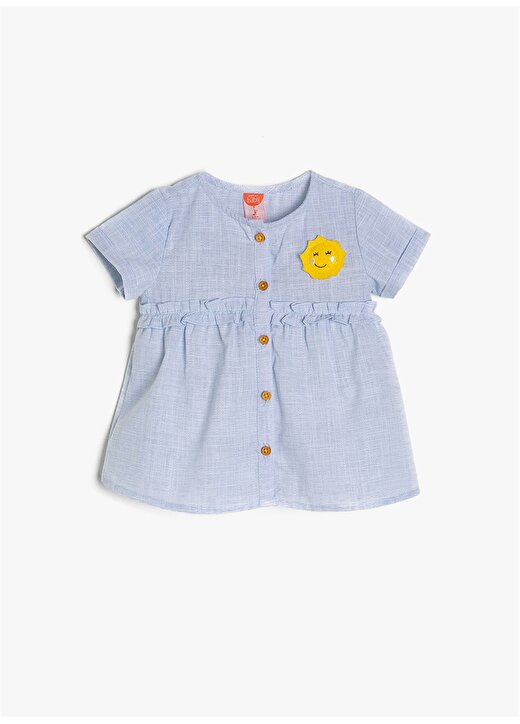 Koton Düğmeli Mavi Çocuk Elbise 1