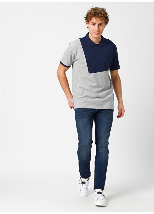 Only & Sons Polo Yaka Renk Bloklu Lacivert-Gri T-Shirt 2