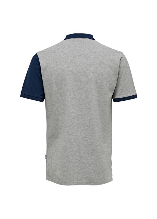 Only & Sons Polo Yaka Renk Bloklu Lacivert-Gri T-Shirt 4