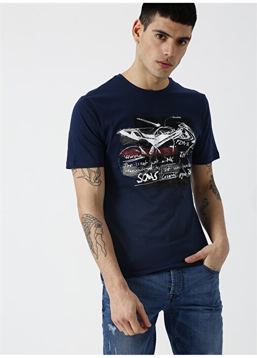 Only & Sons Baskılı Mavi T-Shirt 1