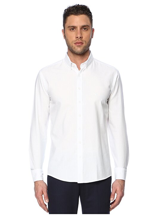Network Gömlek Yaka Uzum Kollu Slim Fit Pamuk Beyaz Erkek Takım Elbise 1