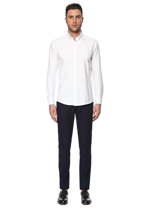 Network Gömlek Yaka Uzum Kollu Slim Fit Pamuk Beyaz Erkek Takım Elbise 2