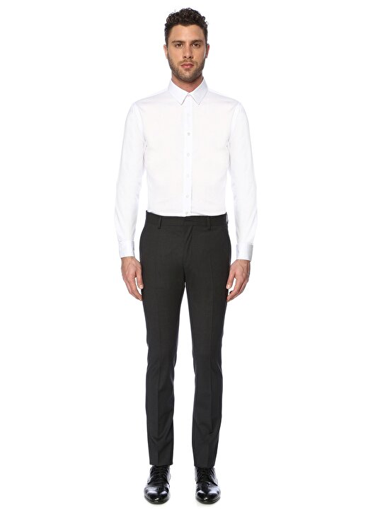 Network Gömlek Yaka Uzum Kollu Slim Fit Pamuk Lyosel Beyaz Erkek Takım Elbise 2