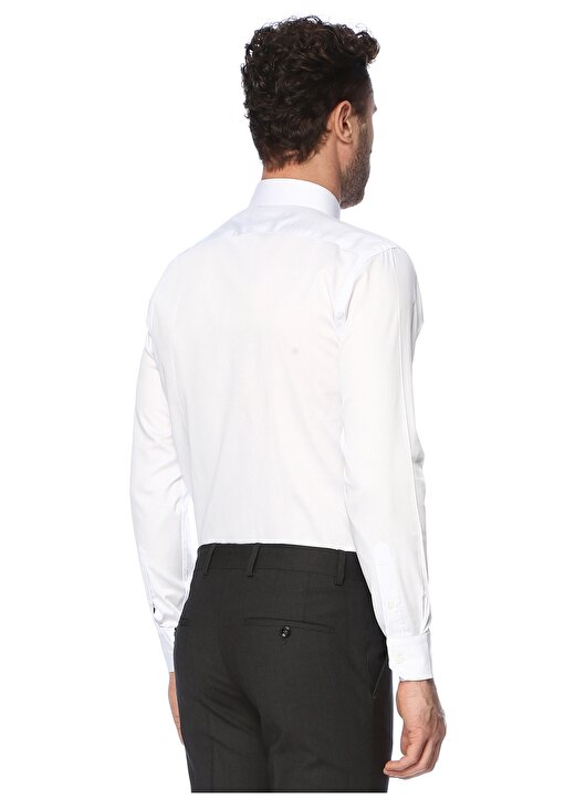 Network Gömlek Yaka Uzum Kollu Slim Fit Pamuk Lyosel Beyaz Erkek Takım Elbise 3