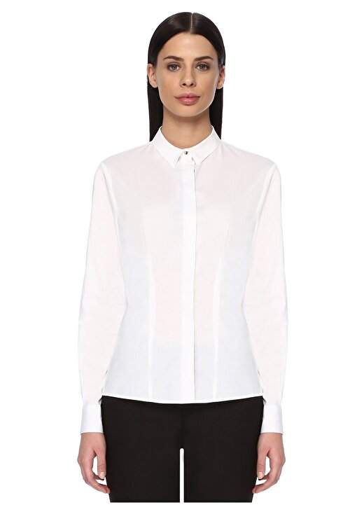 Network Gömlek Yaka Uzum Kollu Beyaz Kadın Elbise 1