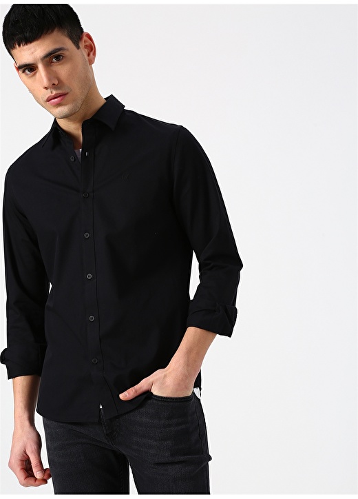 Calvin Klein Jeans Erkek Siyah Gömlek CKJ EMBRO TWILL SLIM SHIRT-CK BLAC 3