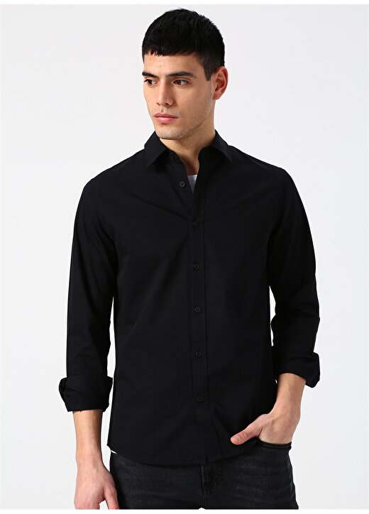 Calvin Klein Jeans Erkek Siyah Gömlek CKJ EMBRO TWILL SLIM SHIRT-CK BLAC 4